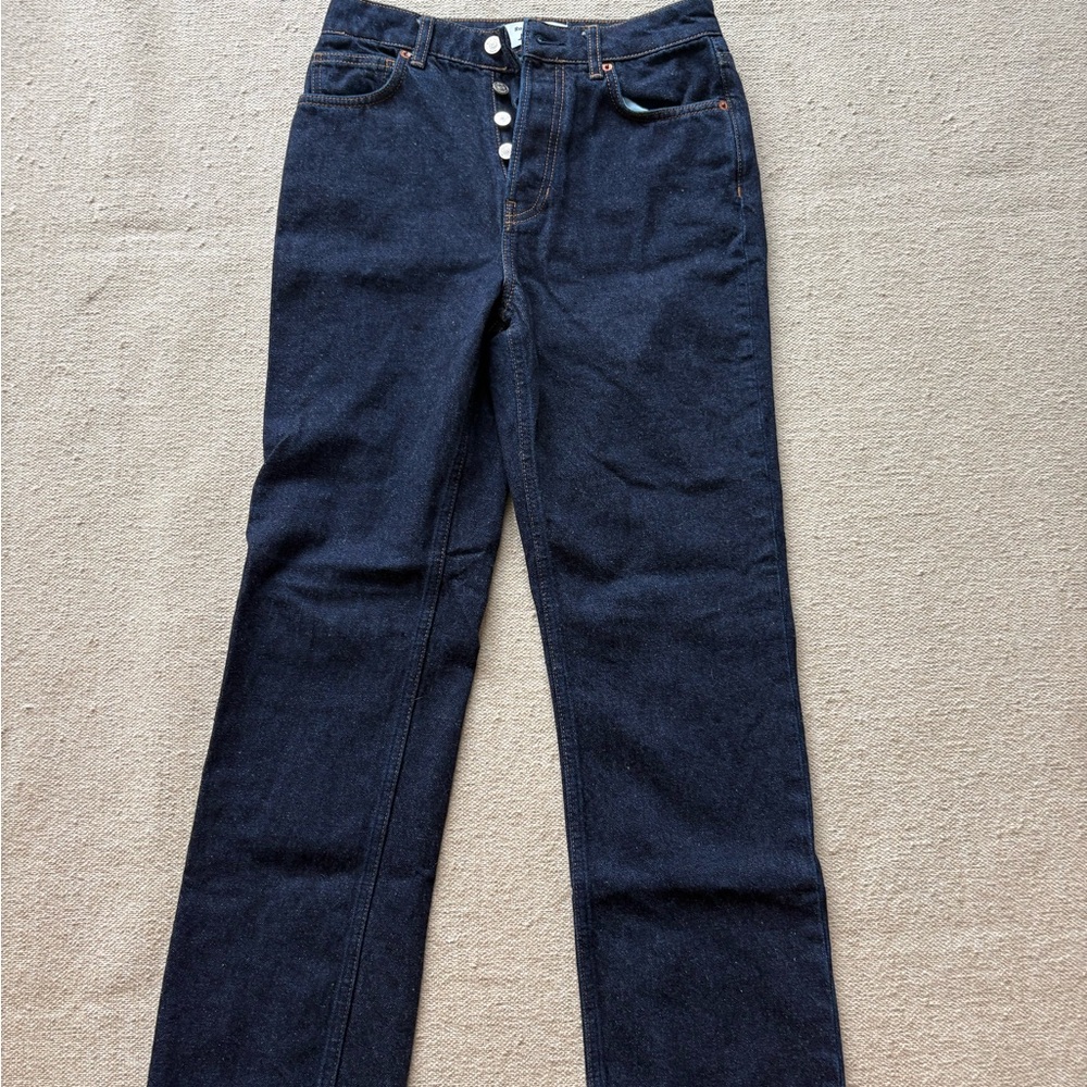 Reformation Cynthia High-Rise,“Ondine” Dark Blue Straight Leg Jeans, Size 26